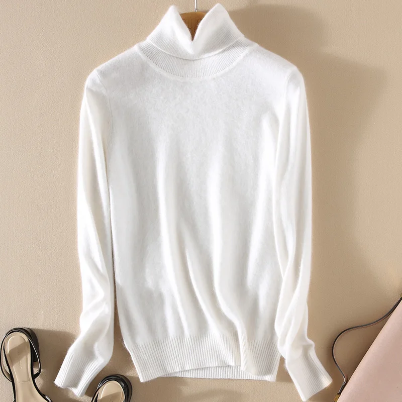 2021 autumn and winter cashmere turtleneck sweater women's head high collar solid color ladies | Женская одежда