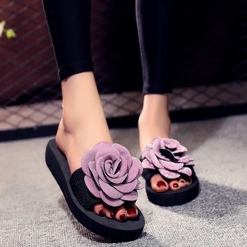 Женские пляжные Тапочки на танкетке разноцветные слипоны с открытым носком и