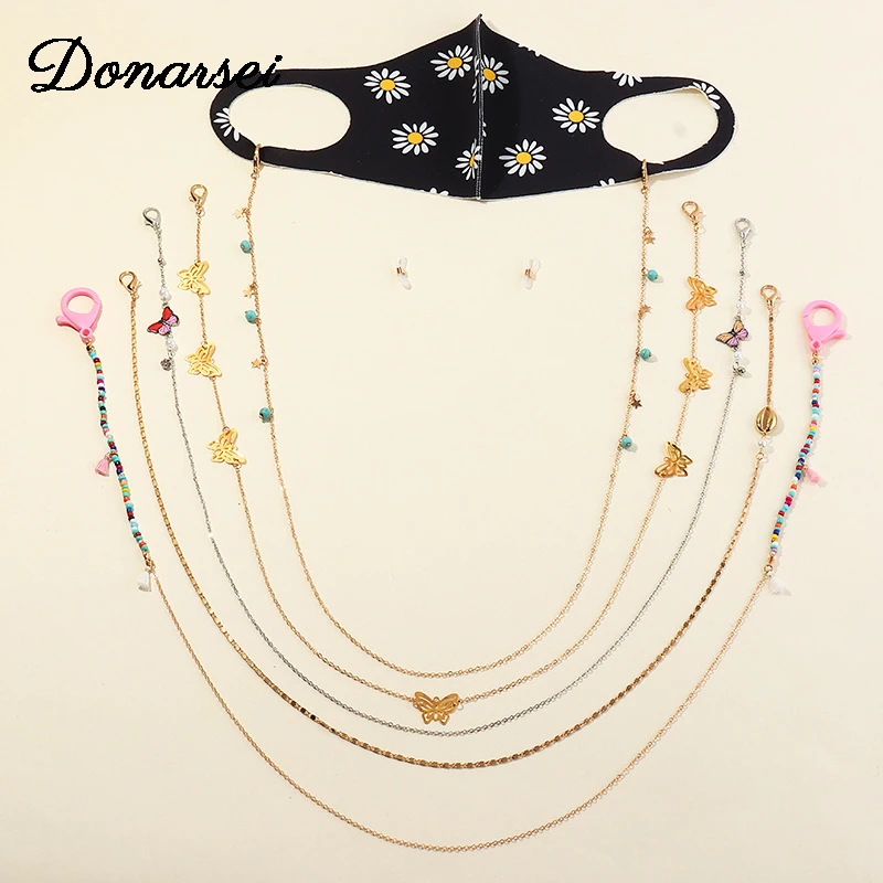 Женское длинное ожерелье в стиле бохо с цепочками звездами бабочками масками