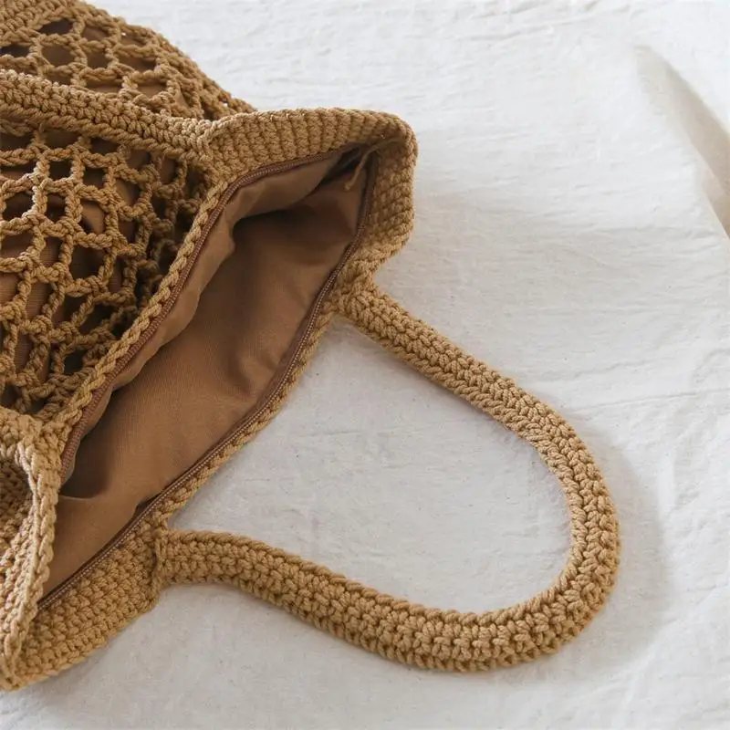 

Cotton Handmade Straw Woven Bag Fashion Leisure Beach Hollow Out Shoulder Storage Totes Braided Hand Bag Handbag For Women Bags
