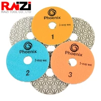 raizi 4inch100mm best 3 step polishing pads set for granite marble stone grit 1 3 diamond polishing pad sanding disc tool