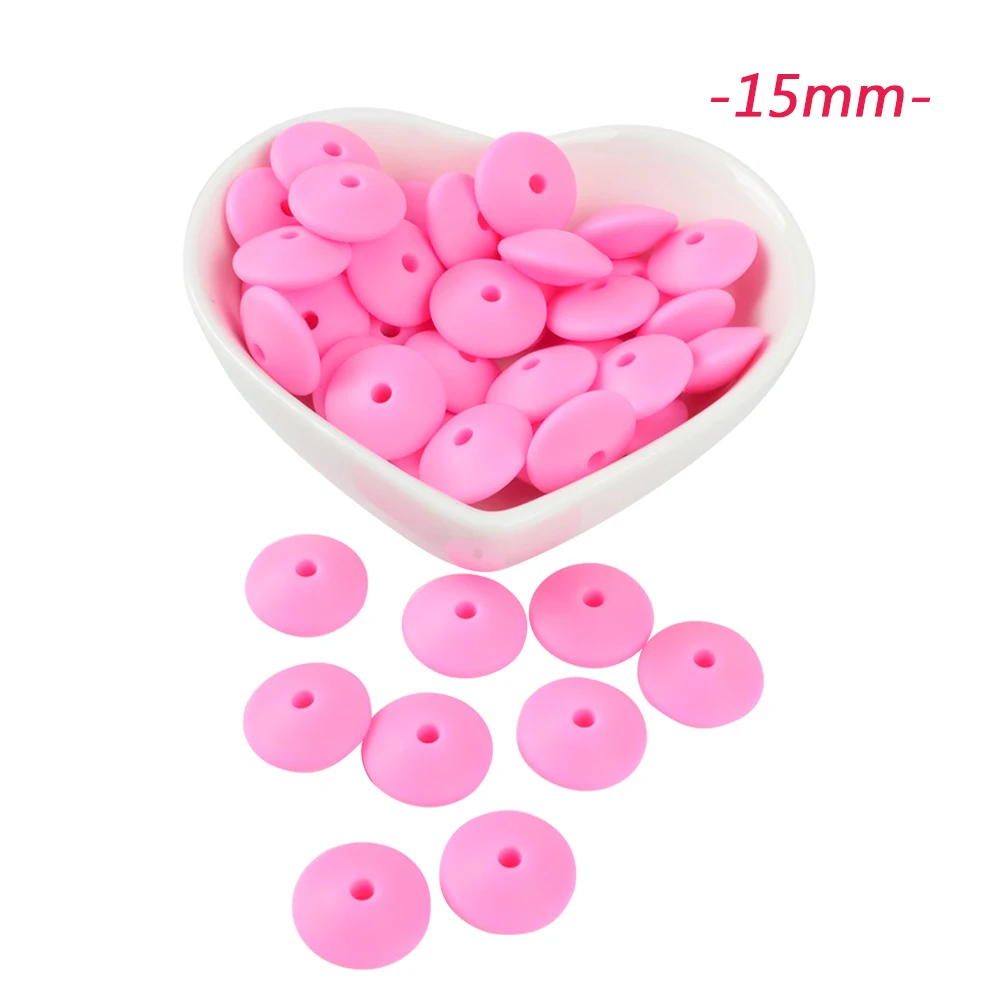15mm pink LOFCA 100 шт. силиконовые бусины в форме чечевицы 12/15 мм Силиконовые Бусины россыпью детский прорезыватель BPA микроволновых печей DIY бусины для ожерелье-прорезыватель - Цвет: 15mm pink