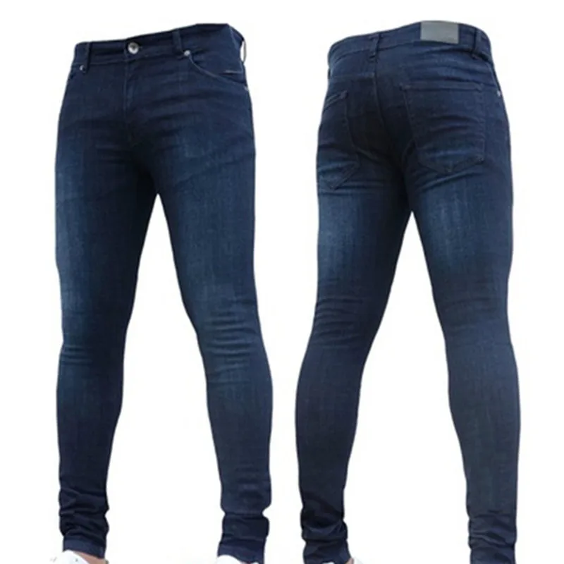 S-4XL Mens Pants High Waist Zipper Stretch Jeans Casual Slim Trousers Male Plus Size Pencil Pants Denim Skinny Jeans Men