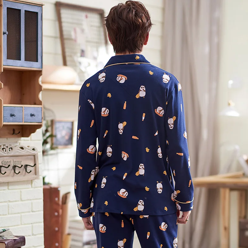 Мужская пижама с длинными рукавами на весну и осень хлопковый комплект домашней