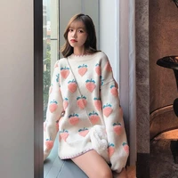 sweet strawberry knitted sweater women 2021 autumn winter long sleeve women casual pullover korean knitted jumper female loose