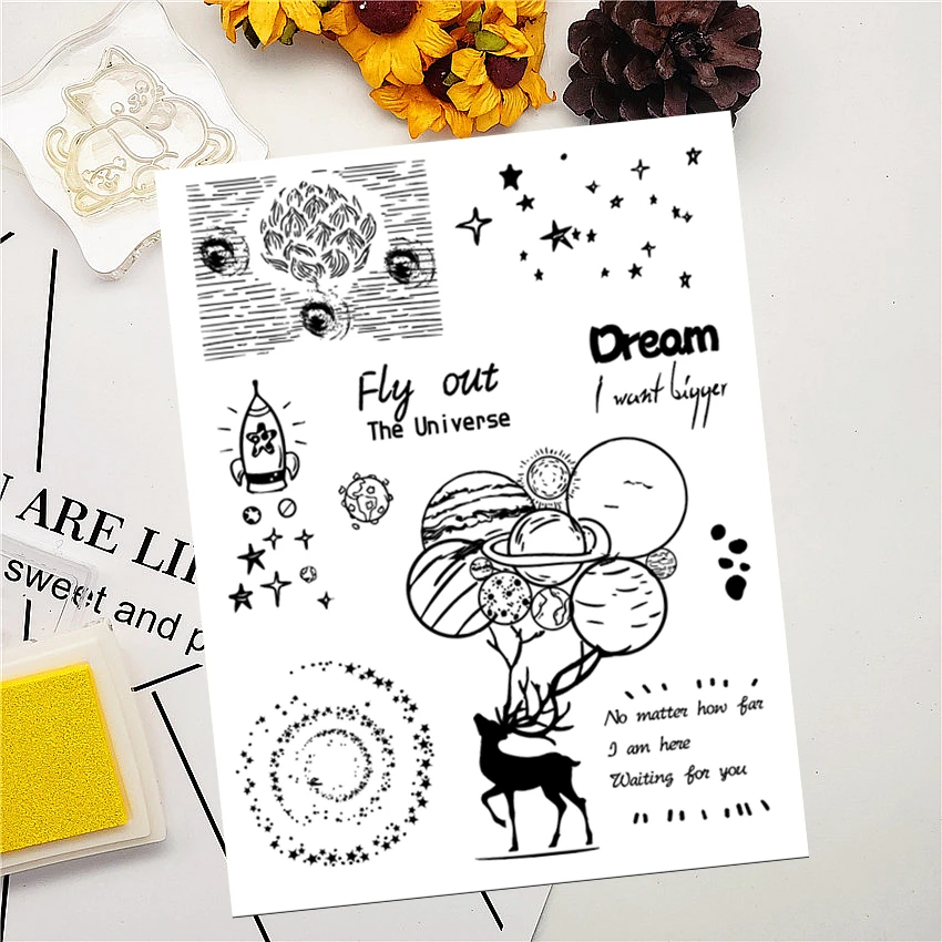 14x18 см планета олень прозрачный печать прозрачные наклейки силиконовый валик для