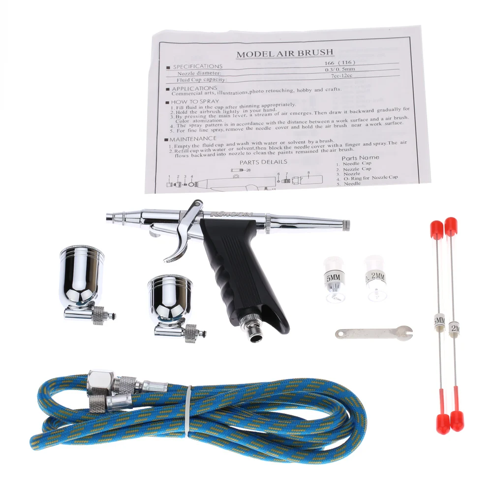 

KKmoon Double Action Pistol Trigger Airbrush Set With Hose 3 Tips 2 Cups for Art Painting Tattoo Manicure Spray Model Air Brush