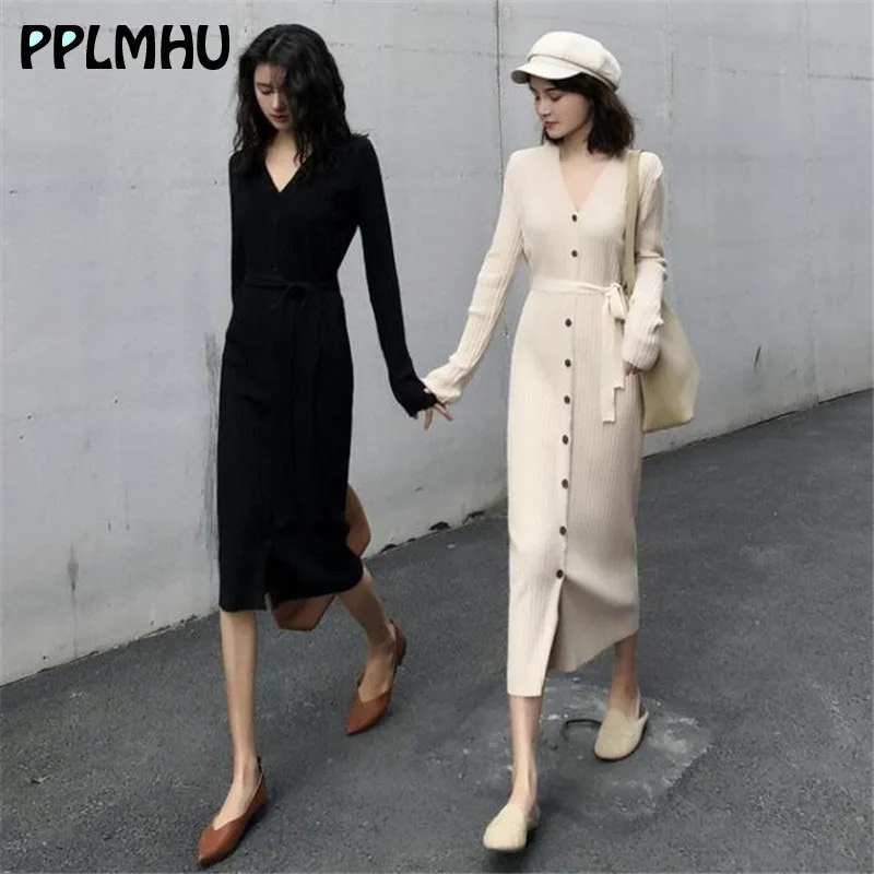 Женское трикотажное платье с v-образным вырезом повседневное теплое элегантное