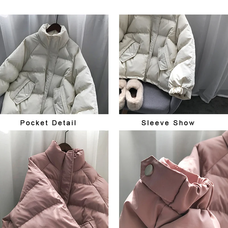 

2020 New Winter Women's Jacket Coat Korean Style Beige Padded Puffer Parkas Casual Pink Ropa Mujer Invierno Clothes for Women