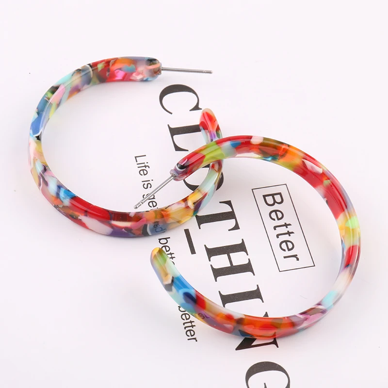 

Beauty Mix-Color Round Acrylic Hoop Earrings for Women Girls 2021 Trendy Party Birthday Wedding Office Elegant Jewelry 40*40mm