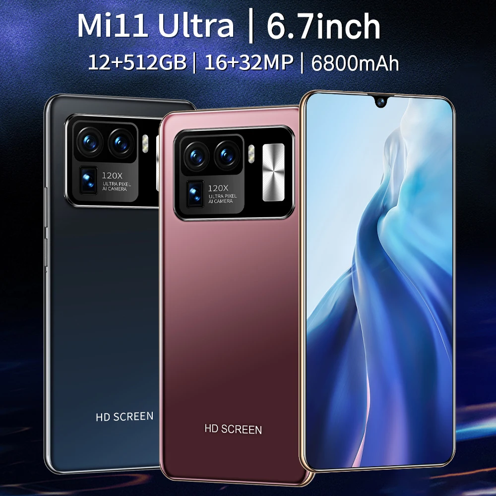 Mi 11 Ultra 6.7Inch 16GB 512GB New Smartphones 16MP+32MP Android 10 6800mAh Ten Core Really MTK6889 5G Dual SIM Global Version