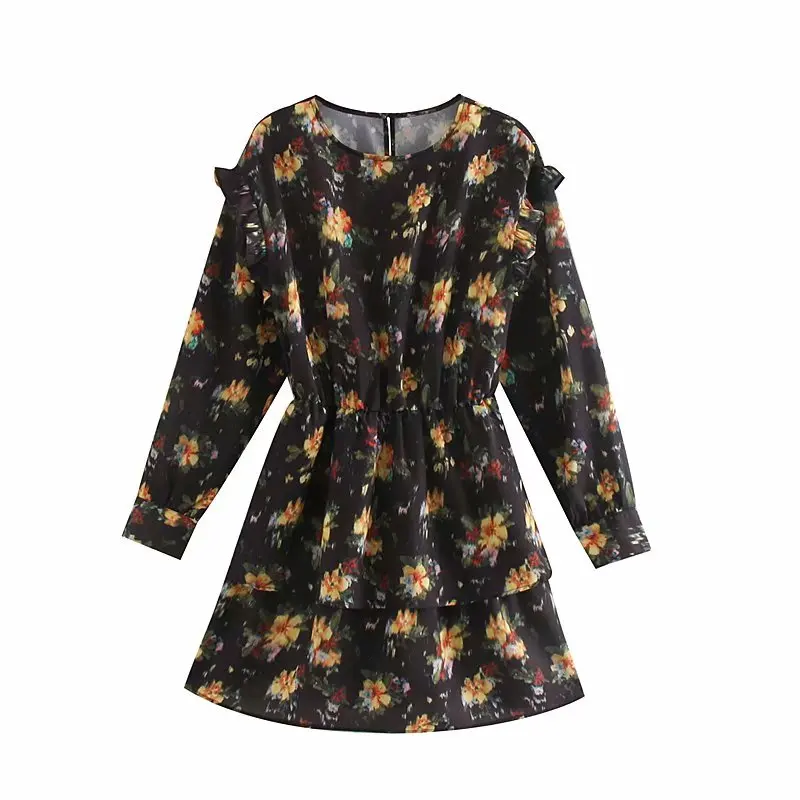 Женское повседневное мини-платье с оборками милое облегающее платье цветочным