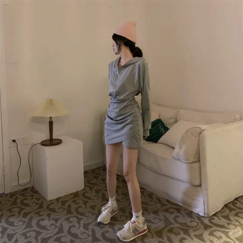 

Real Shot Casual Hooded Design Korean Style Sweet Cool Style Waist-Tight