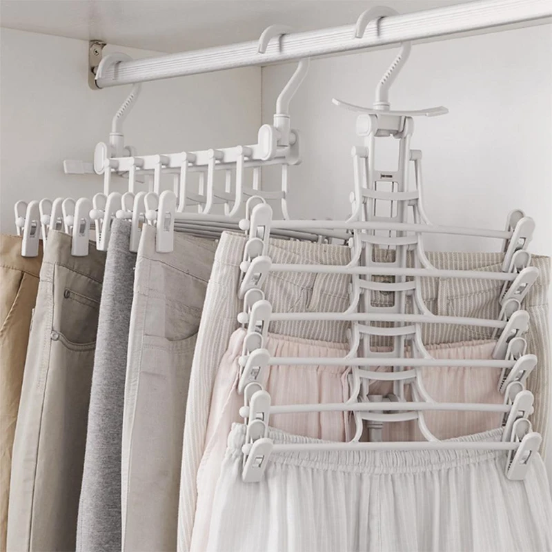 Multi-Function Magic Drying Pants Holder Rack Clothing Wardrobe Store Folding Double Hook Windproof Clothes Hanger | Дом и сад