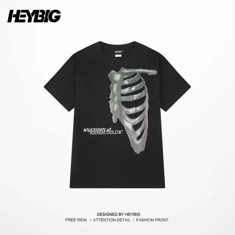 

2021 Brand Skeleton Bone Print T Shirt Men Casual Punk Streetwear Hip Hop T-shirt Women Short Sleeve Neutral Top Tees Oversized