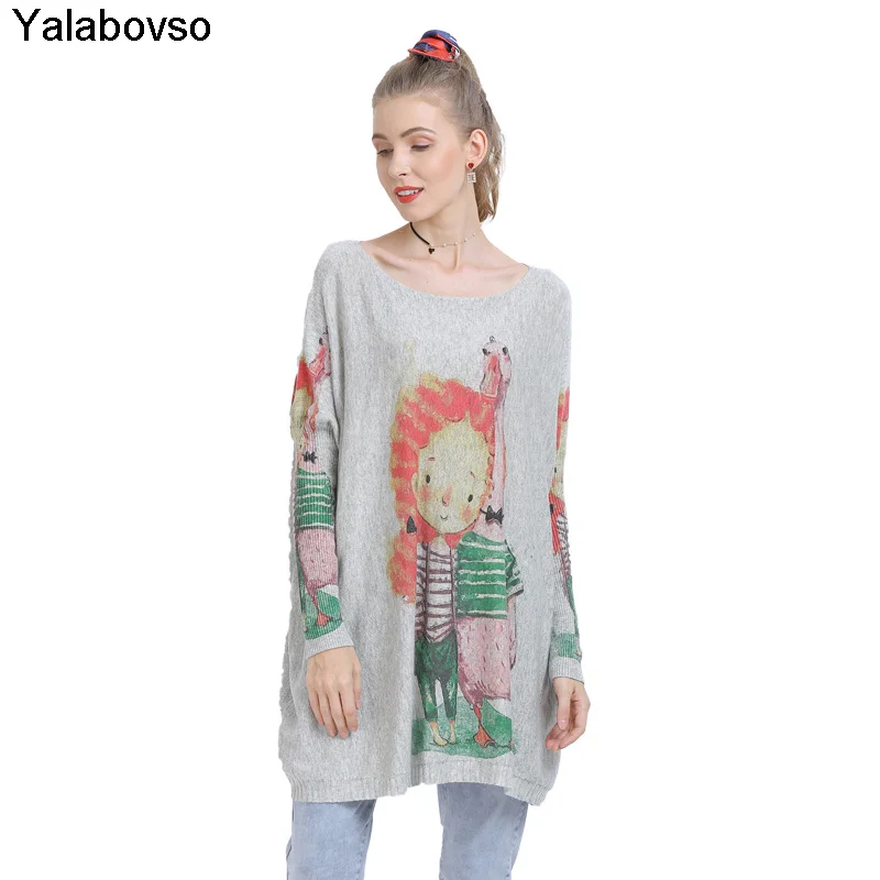 

Повседневный трикотажный пуловер с мультяшным принтом животных, топы, тонкий мягкий свободный свитер, Новинка осени 2020, женская одежда большого размера, толстый мм