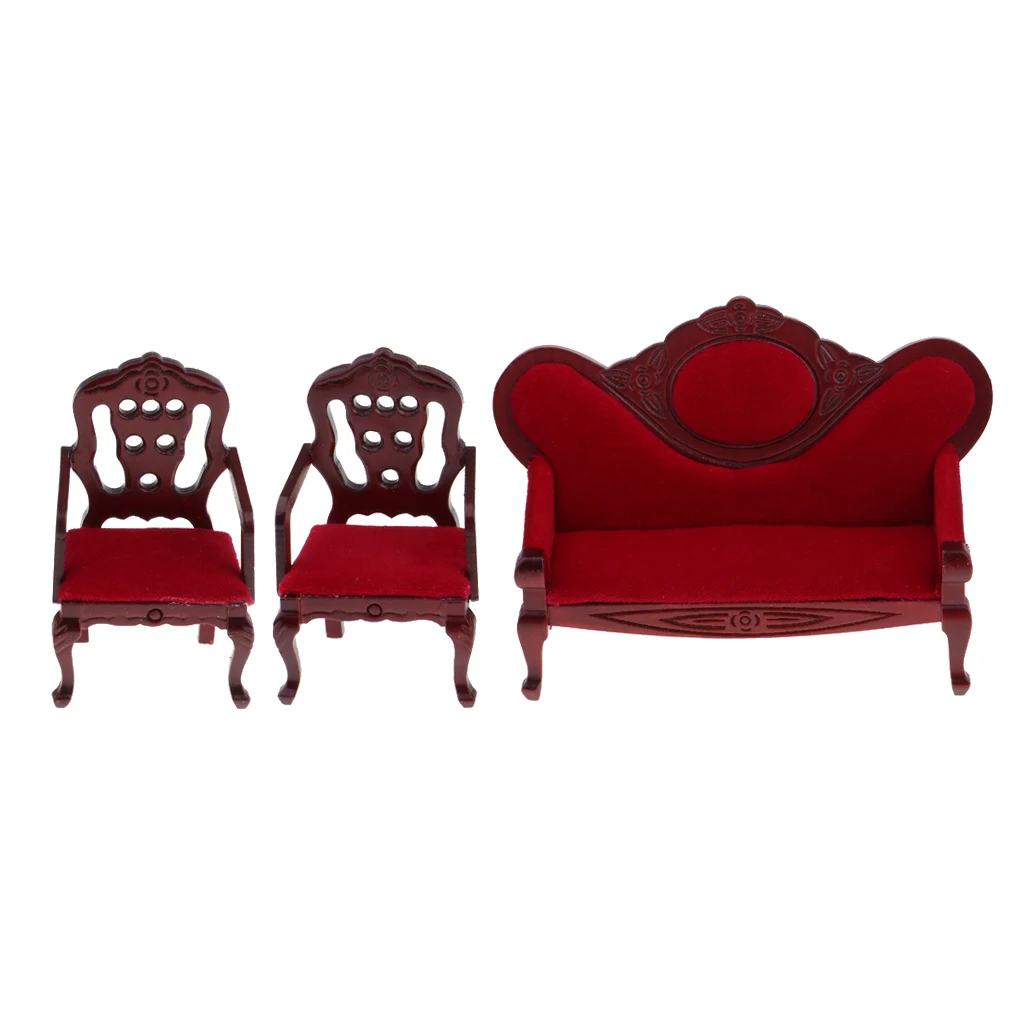 

3pcs / Set Wooden Sofa Armchair for Dollhouse Bedroom Living Room