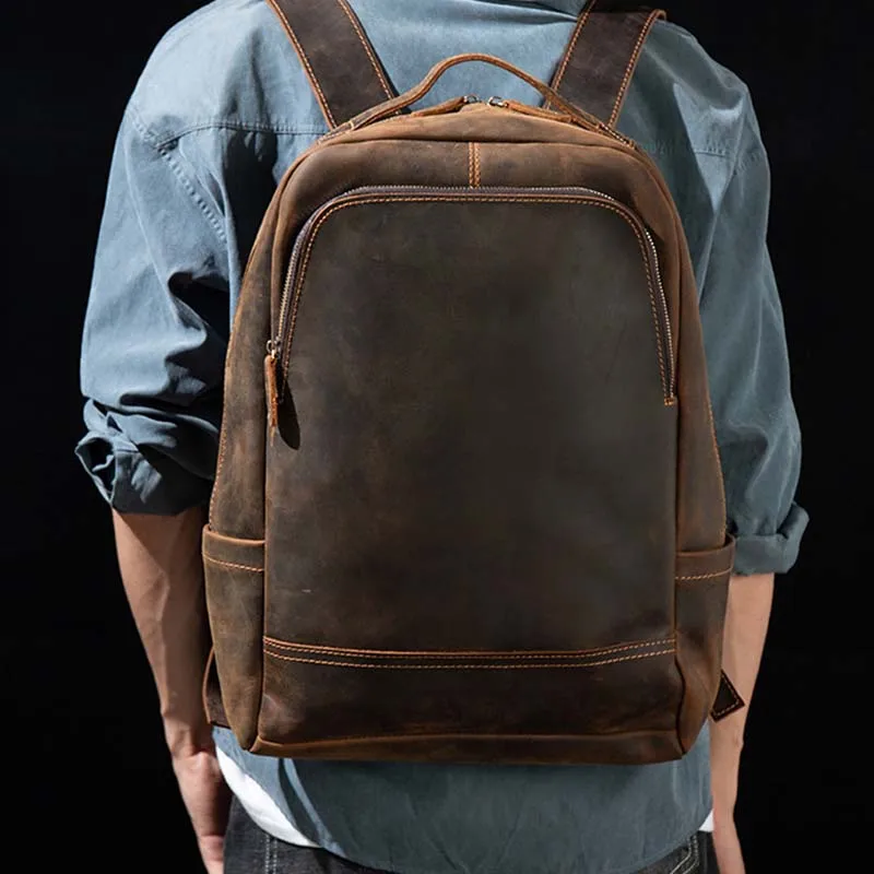 

Luufan Men's Travel Backpack Crazy Horse Genuine leather Large Fit 15.6" Laptop Rucksack Student School Bag Big Male Daypack