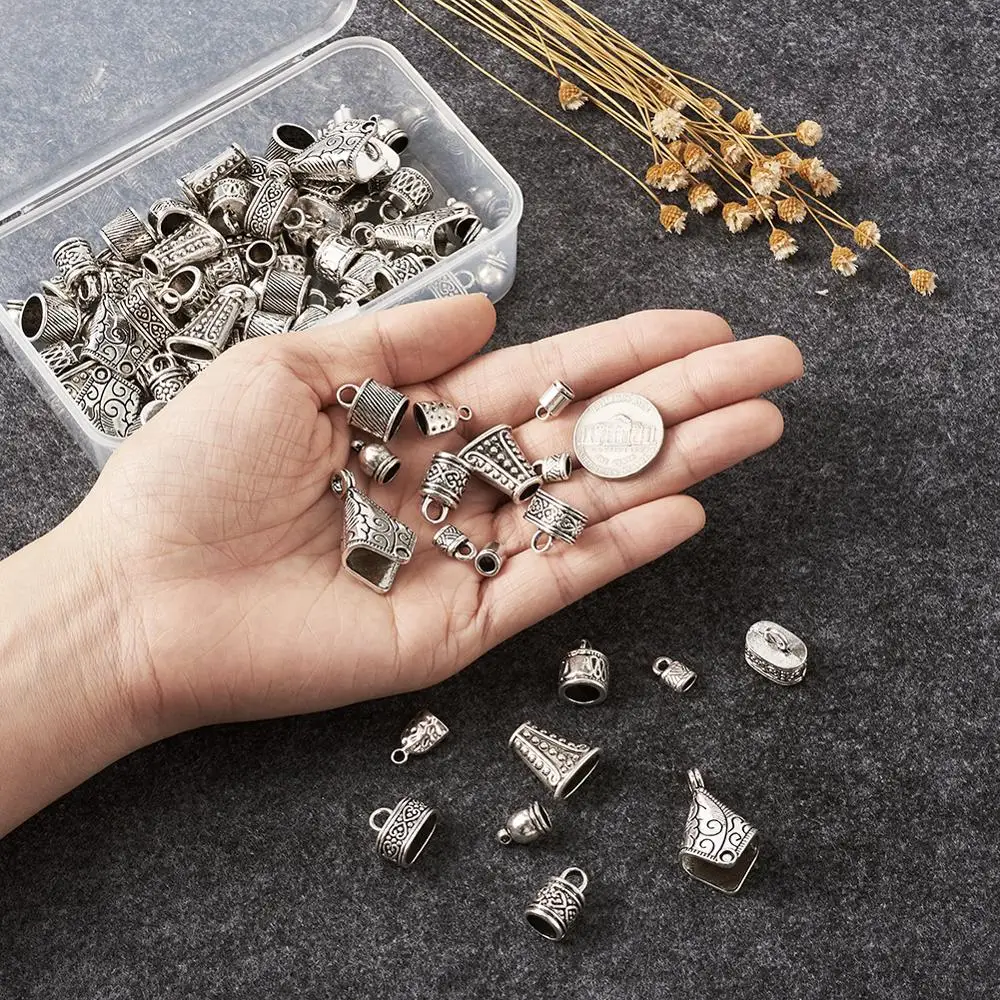 100 шт./кор. Тибетский Стиль сплав шнур концы кисточки кожаный Конец Обжимные