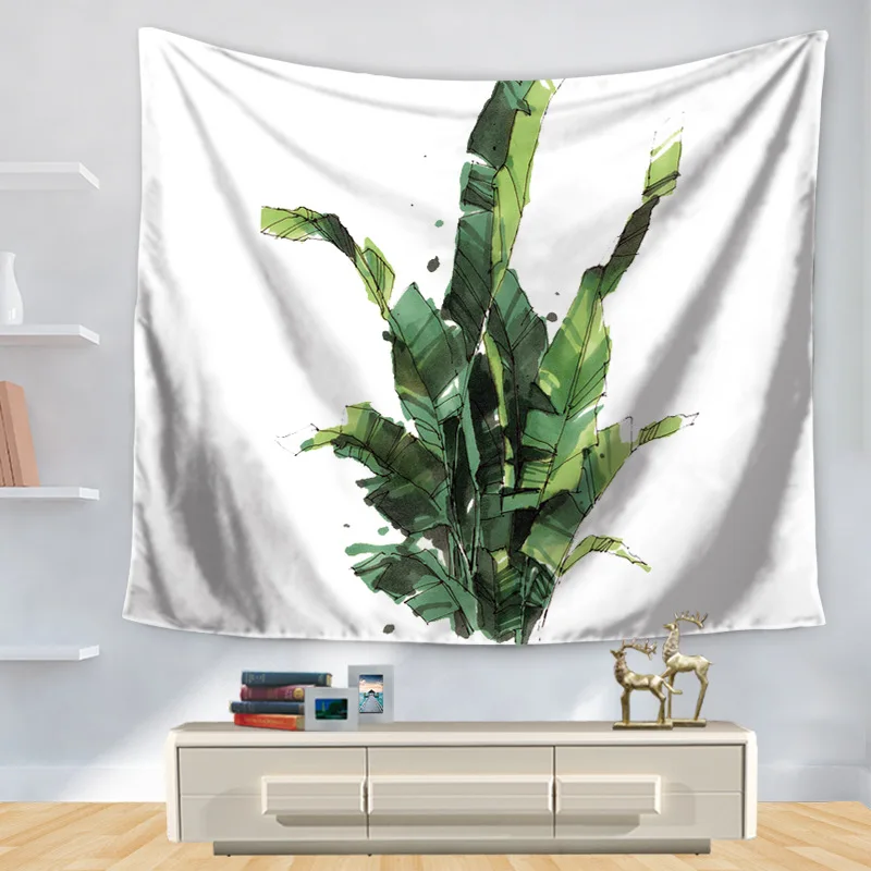 Зеленый гобелен с изображение листьев тропические растения настенный подвесной