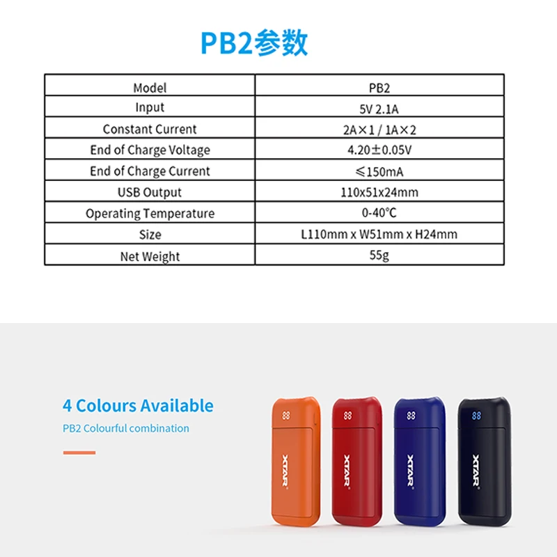 XTAR PB2 портативный внешний аккумулятор USB зарядное устройство применяется 3 6 В/3 7 в