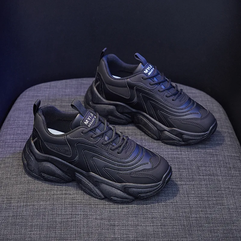 

Brand New Women Fashion Sneakers Girl Leather Thick-soled Casual Sport Shoes Trend Height Increasing Trainers 3 Colors