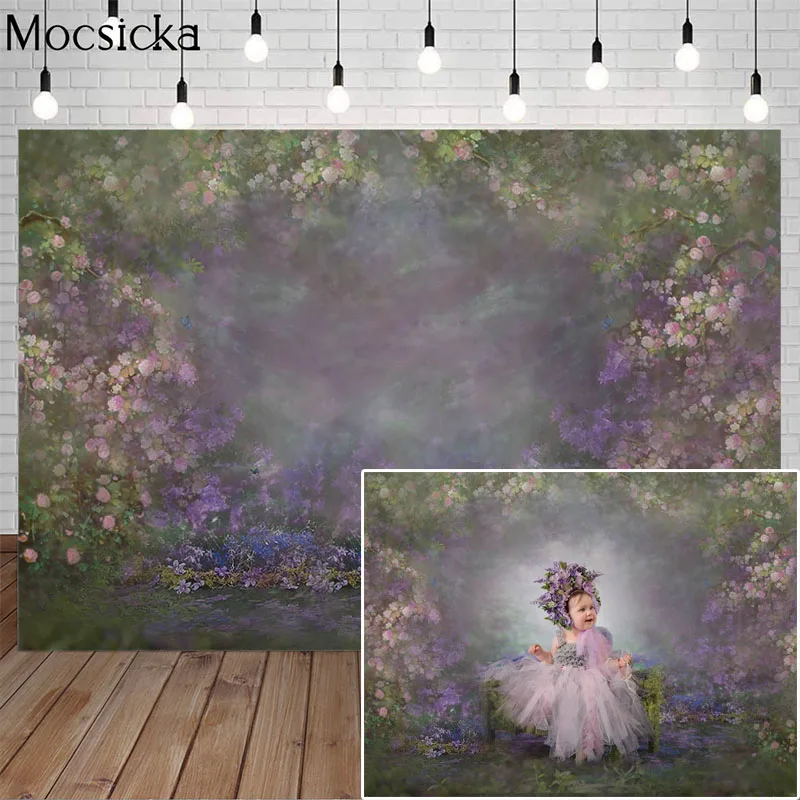 Винтажный синий цветочный фон для фотосъемки новорожденных детей абстрактная