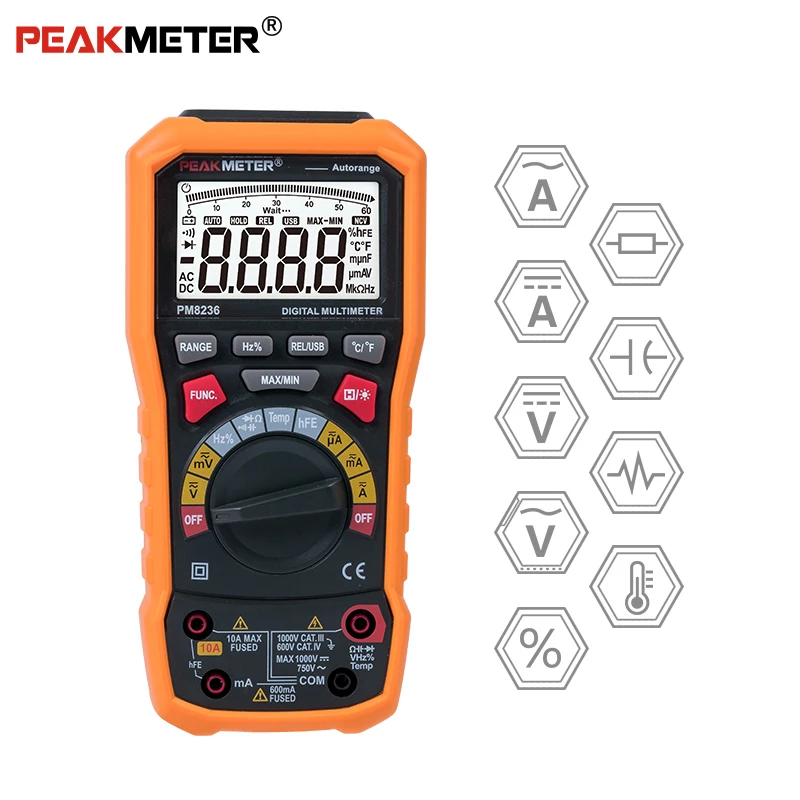 PEAKMETER PM8236 автоматический ручной Диапазон Цифровой мультиметр с TRMS 1000V