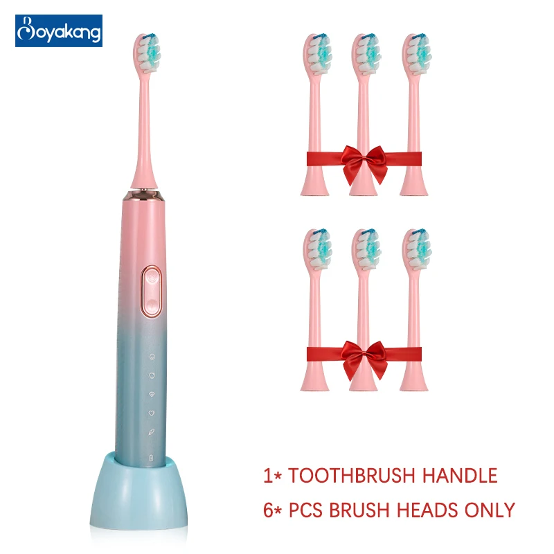 

Boyakang Sonic Electric Tooth Brush 6 Replaceable Heads Rechargeable 5 Modes IPX8 Waterproof Dupont Bristles Smart Timing