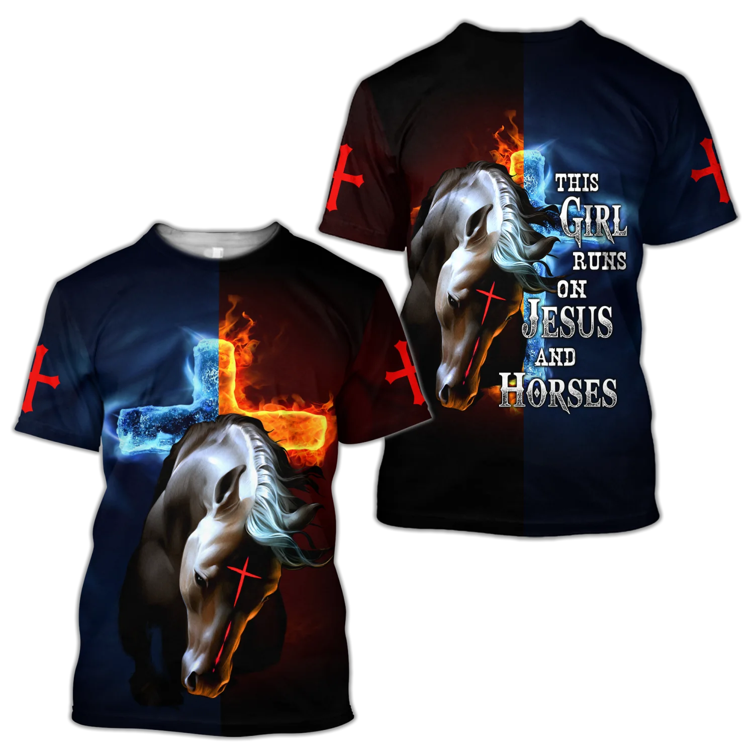 

This Girl Runs On Jesus And Horse 3D Printed Unisex Men's T-shirt Summer Cool Top Streetwear Women's Tees t-shirt Dropship