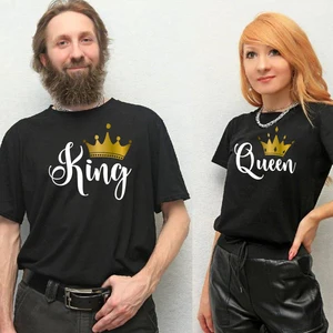 Printing King Queen Lover Couples Tee Shirt Harajuku Womens T-shirt  Crown Printing Couple Clothes S