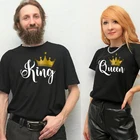 Футболка с принтом King Queen для влюбленных пар, женская футболка в стиле Харадзюку, одежда для пар, летние топы для мужчин и женщин, с принтом короны