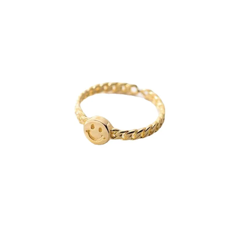 

Korean Fashion Gold Chain Hollow Smiley Ring Simple Ladies Wedding Ring Party Jewelry Index Finger Ring