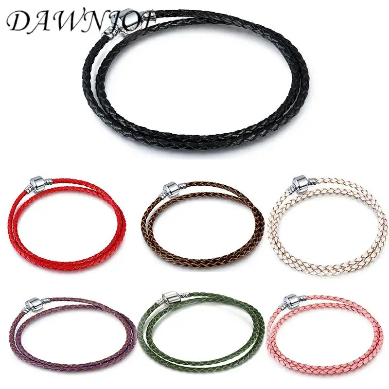 Кожаная двойная круглая длинная Пряжка для браслета 3 мм один оборот 21 см общая