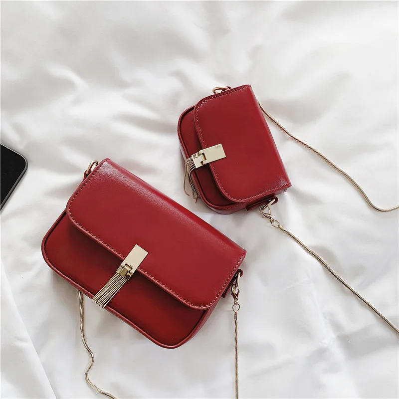 Женская маленькая сумочка с цепочкой-кольцом женская красная сумка кисточками