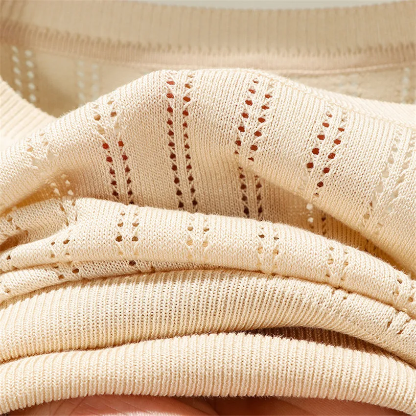 

2020 Summer Thin Knitted Top Tees Women O Neck Short Sleeve Sexy Hollow Out White T shirt Ladies Casual Tee Shirt Femme Knitwear