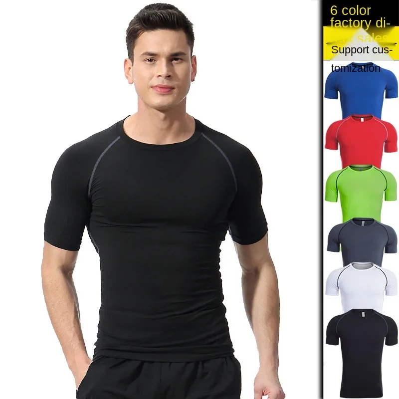 

Men Quick-drying Short-sleeved T-shirt Sports Tops Running Fitness Training Exercises Ultra-thin Slim Tops Black Sportswear