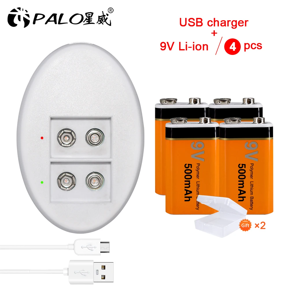 

Palo 9V lithium battery rechargeable 9V li-ion battery 6f22+usb 9V battery charger for 9V nimh li-ion rechargeable battery
