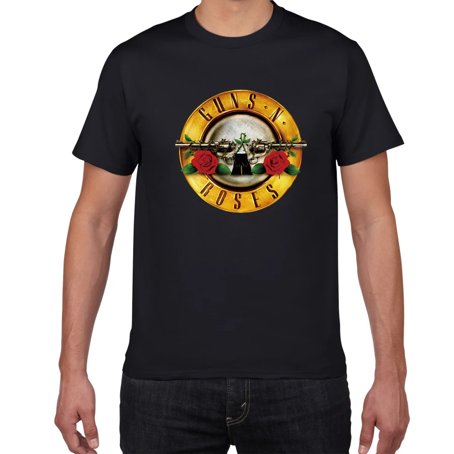 

Мужская летняя футболка с надписью GUNS and футболки с принтом GUNS N Roses, модель 100% года, уличная одежда в стиле рок-группы, Мужская футболка в стил...