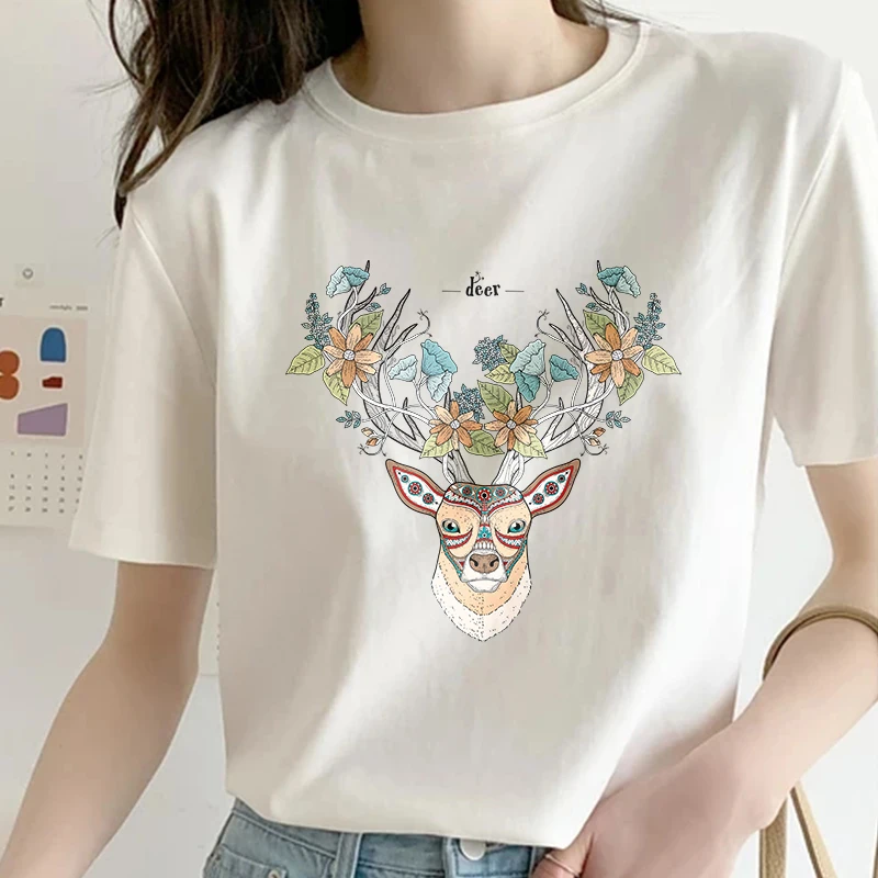 

Art Deer Short T-Shirt Trending Youthful Vitality Korean Clothes Women Specials Gentleman Vestments men t shirt Ropa Aesthetic