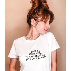 Смешные испанские буквы принт футболка известных брендов Женская Топ mujer Camiseta Feminina повседневная женская футболка черный, Белый Цвет Tee