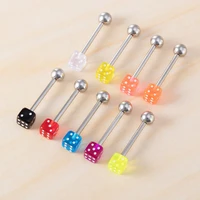 2pc dice tongue ring surgical steel tongue barbell piercing acrylic ball colorful labret stud bar for women men body jewelry 14g