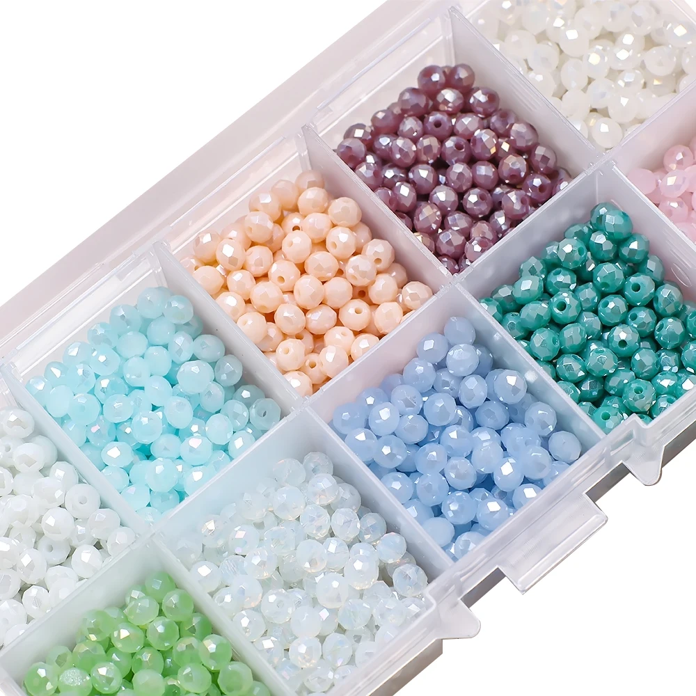 4 6 8mm AB Rondelle Glass Faceted Beads for Jewelry Making DIY for Woman Briollete Crystal Round Loose Spacer Beaded Needlework