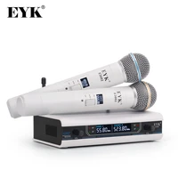eyk e3002 professional uhf karaoke wireless microphone system long range dual metal handheld mic transmitter with mute function