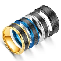 ywshk 2021 fashion 316l stainless steel black carbon fiber rings gold black white color for mens wedding band cool jewelry gift