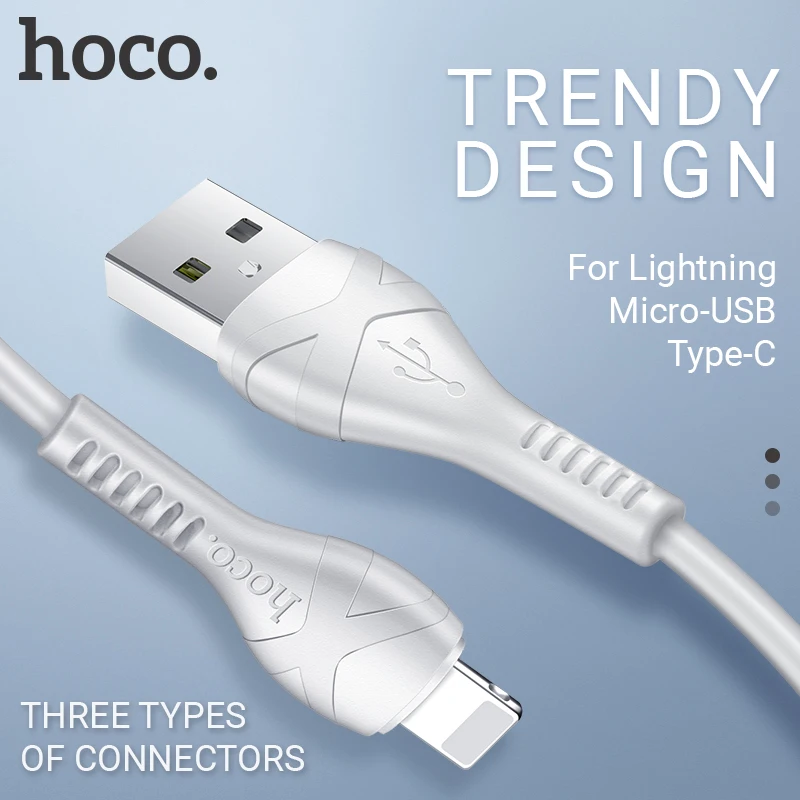 

hoco charging cable for lightning Micro USB C Type C 2.4A data sync wire 1m PVC durable charger adapter for iPhone Android phone