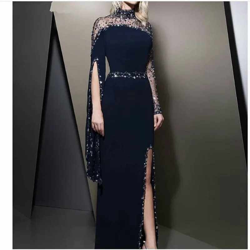 

Black Evening dress Long sleeve mermaid dress Party evening gowns robe de soiree High neck