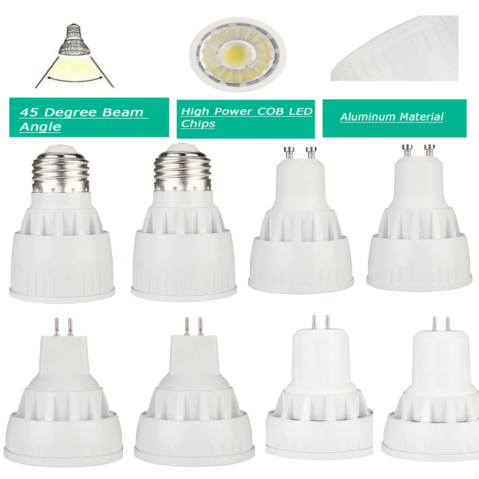 

5Pcs Super Bright Dimmable GU10/GU5.3/E27/MR16 COB 7W 9W 12W LED Bulb Lamp 85-265V 12V spotlight Warm White/Cold White led light