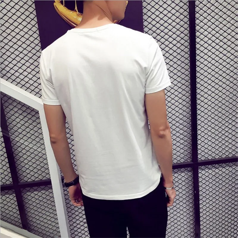 2019 Летняя мужская однотонная белая футболка в Корейском стиле Мужская