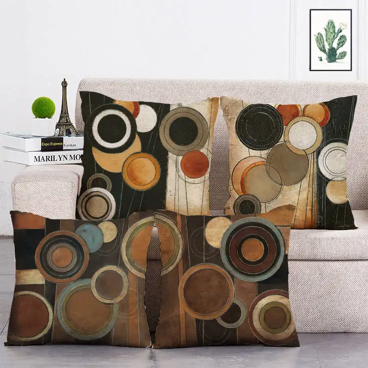 

Geometric Brown round pillow cover home decoration 45*45 cm cushion cover microfiber soft and comfortable pillow case T10